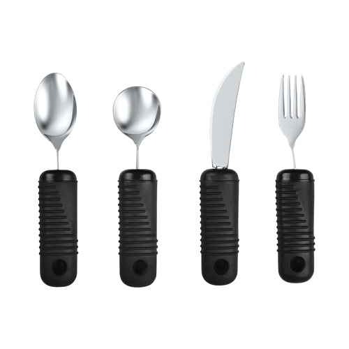 Make Eating Easier Big Grip Utensil Set Blue Jay Brand with ribbed handles for easy grip and arthritis aid.