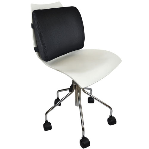 Lumbar Cushion w/Straps Black Lumbar Cushion - Blue Jay on white office chair with adjustable straps for back support