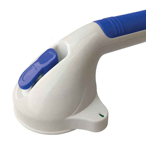 Suction Grab Bar 11.5 L Non-Adjustable with blue handle and secure suction cup for bathroom safety support.