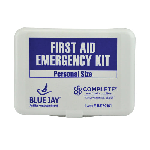 Blue Jay First Aid Emergency Kit - 3 in. x 4.5 in. x 1.5 in. Plastic Case First Aid Kit for Home, Outdoors, Camping. Health Care Supplies