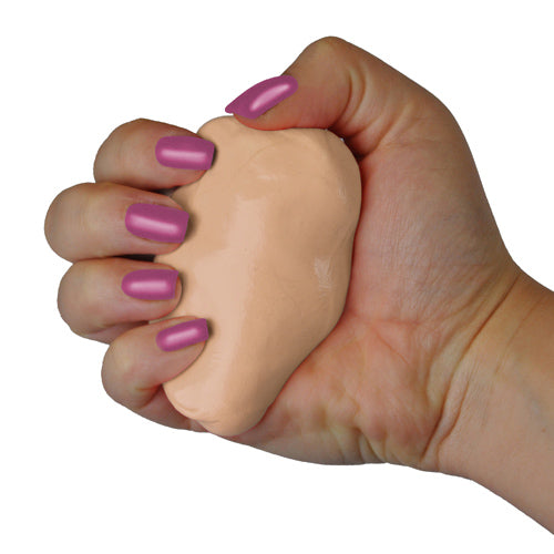 Hand squeezing dark beige therapy putty for strength and stress relief, Squeeze 4 Strength 2oz Md Soft Hand Therapy Putty Dark Beige