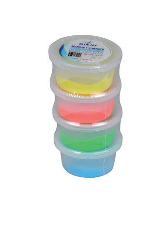 Squeeze 4 Strength 2 oz. Hand Therapy Putty Set of 4 in different colors for hand strength training and rehabilitation.