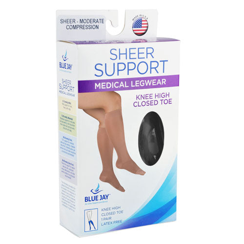 Ladies' Sheer Firm Support Lg 20-30mmHg Knee Highs Black medical compression stockings packaging box