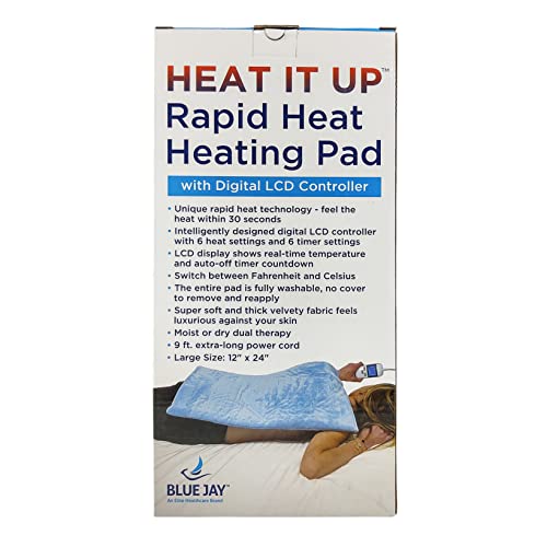 Heating Pad, 12"x24", Washable 6 Heat & 6 Timer Settings with rapid heat and digital LCD controller.