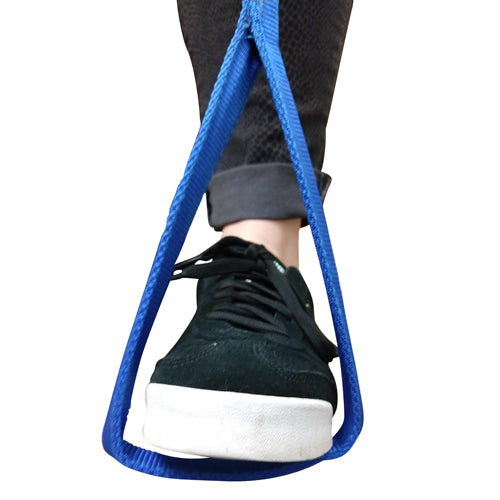 Get a Leg Up Leg Lifter 40.5 Navy showing foot in blue adjustable leg lifter strap for mobility assistance