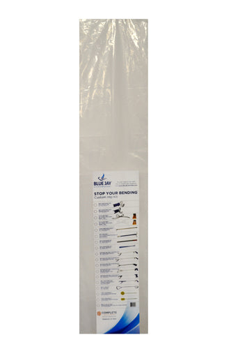 Long clear plastic sheet with instructions and branding printed on label near bottom edge
