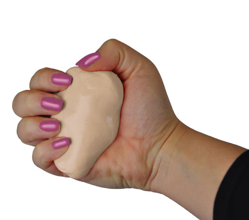 Squeeze 4 Strength 5 lb XXSoft Hand Therapy Putty Light Beige held in hand for strengthening and rehabilitation.