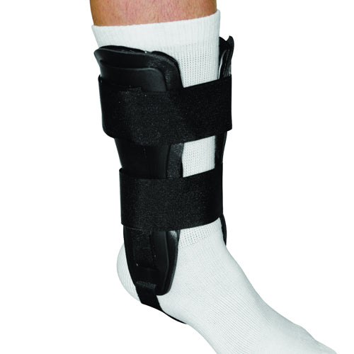 Blue Jay Universal Gel Ankle Support w Hard Exterior Shell on ankle with adjustable straps and gel padding for support