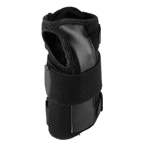 Black breathable wrist support featuring mesh fabric and a wide adjustable strap against a white background