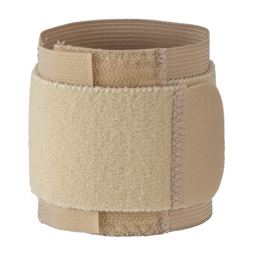 Beige adjustable elastic band with hook and loop fastener designed for secure wrapping and support