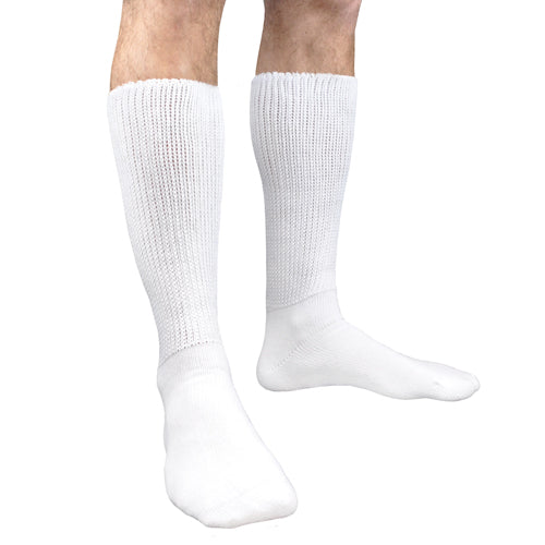 Diabetic Socks White Bx/2 pr M 11-13 Size Large soft cotton non-binding crew socks for improved circulation and comfort.
