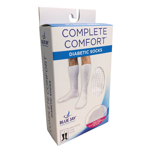 Diabetic Socks White Bx/2 pr M 11-13 Size Large by Blue Jay, soft cotton non-binding crew socks for comfort.