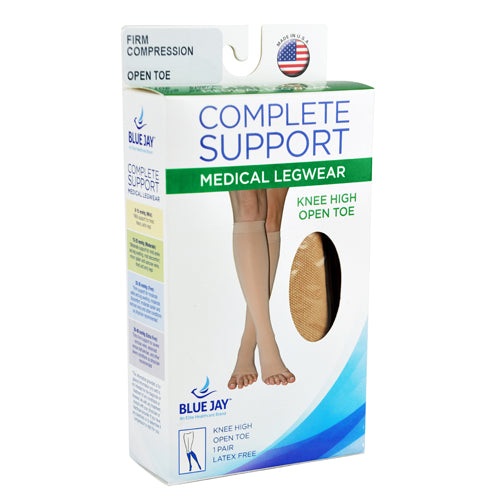 Firm Surg Weight Stkngs 3Xlg 20-30mmHg Below Knee Open Toe medical legwear by Blue Jay in beige for compression support.