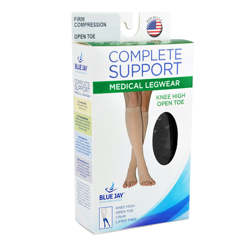 Firm Surg Weight Stkngs 2Xlg 20-30mmHg Below Knee O/T Blk medical legwear with firm compression and open toe design.