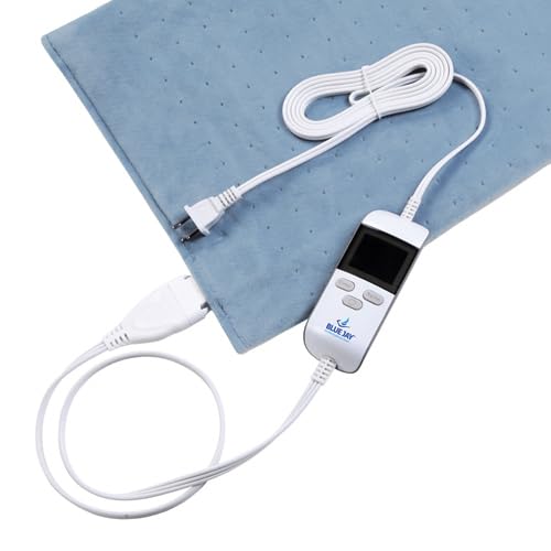 Heating Pad 12"x24" with washable soft velvet, 6 heat and 6 timer settings, LCD controller display