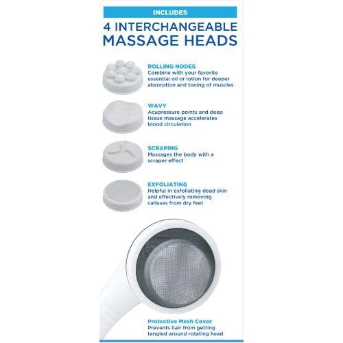 Complete Relief Handheld Corded Massager by Blue Jay with 4 interchangeable massage heads for versatile muscle relief.